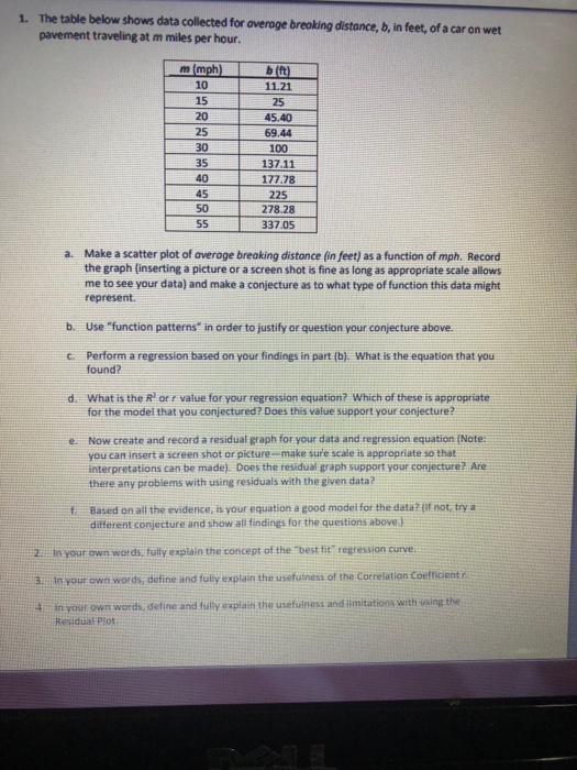 Solved 1. The table below shows data collected for overoge | Chegg.com