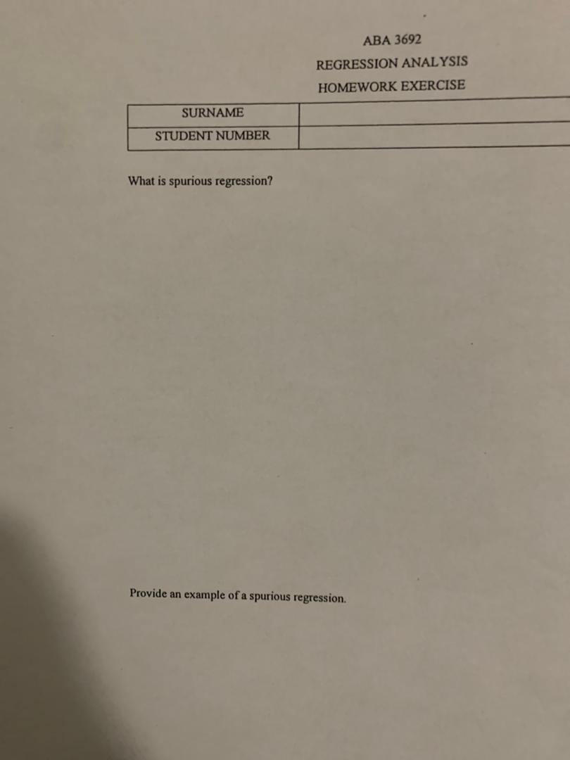 Solved What Is Spurious Regression? Provide An Example Of A 