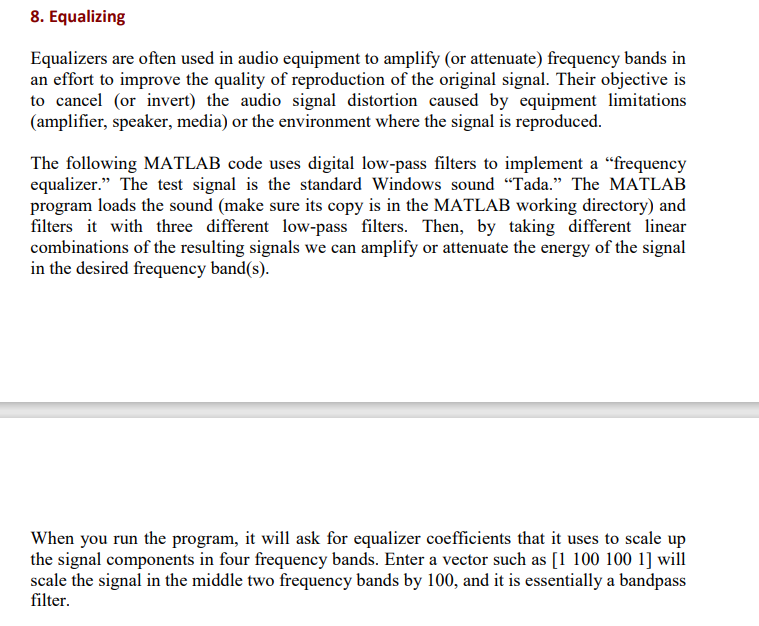 Task 5 In the MATLAB code provided in Section 8 of | Chegg.com