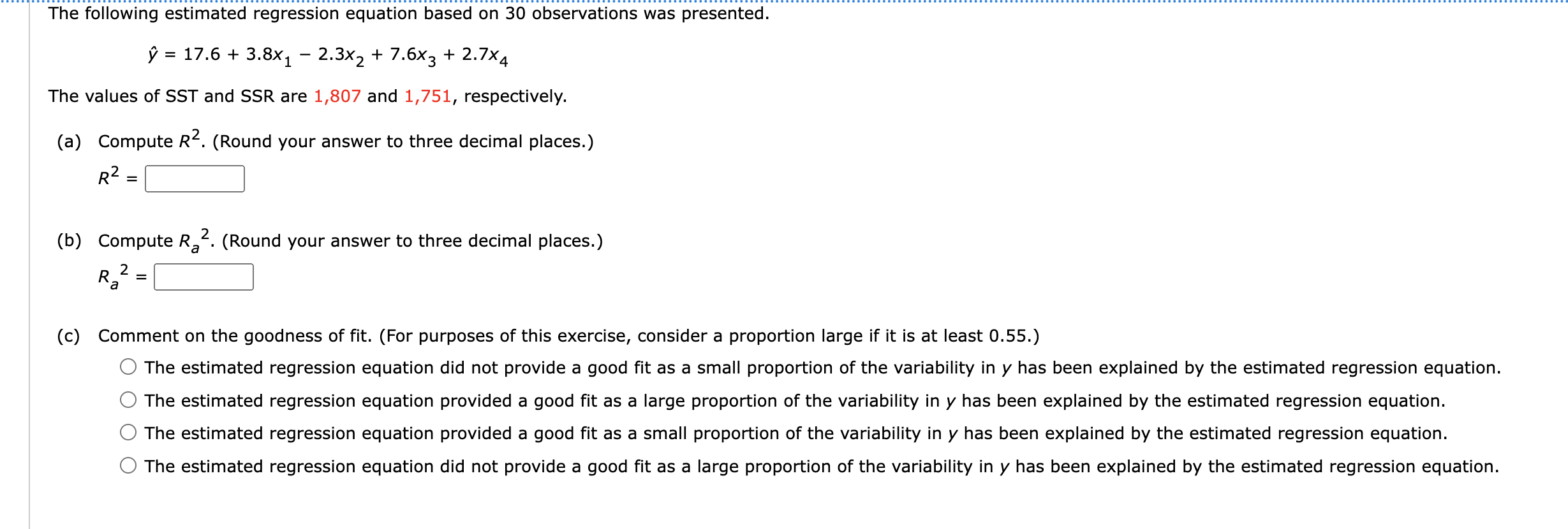 Solved The Following Estimated Regression Equation Based On 0612