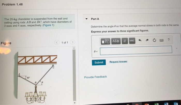 Solved Problem 1.46 The 20-kg chandelier is suspended from | Chegg.com