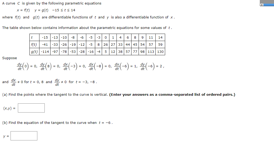 A Curve C Is Given By The Following Parametric Chegg Com