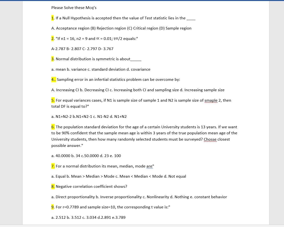 a null hypothesis mcq