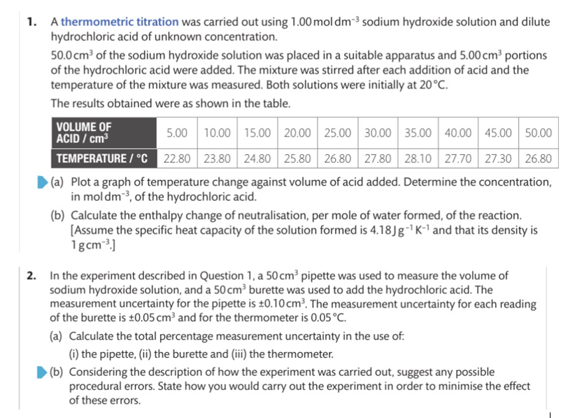 Solved 1. A thermometric titration was carried out using