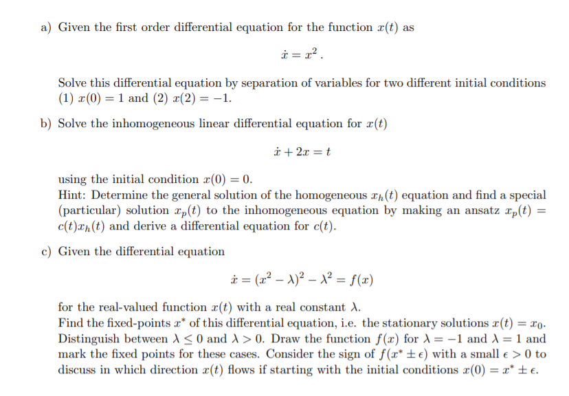 Solved a) Given the first order differential equation for | Chegg.com
