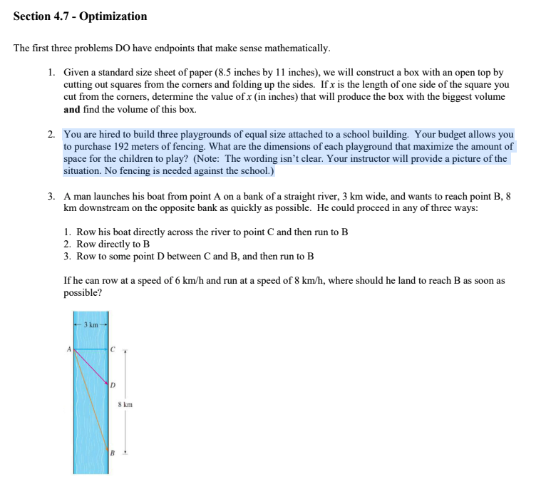 Solved Section 4.7 - Optimization The first three problems | Chegg.com