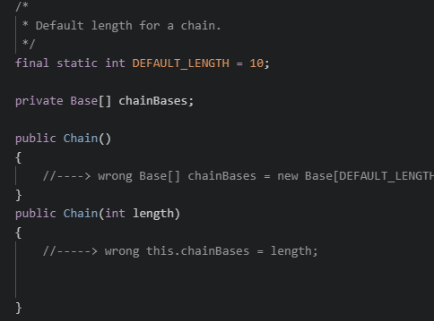 Solved Chain - chainBases: Base[] + Chain() + Chain( length: | Chegg.com