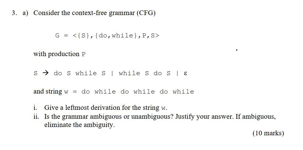 Solved 3. A) Consider The Context-free Grammar (CFG) | Chegg.com