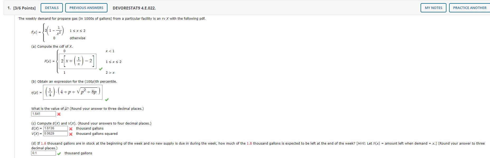 Solved 1. [3/6 Points] DETAILS PREVIOUS ANSWERS DEVORESTAT9 | Chegg.com