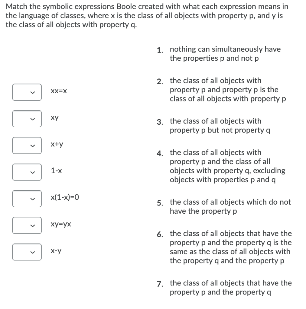 Solved Match The Symbolic Expressions Boole Created With | Chegg.com