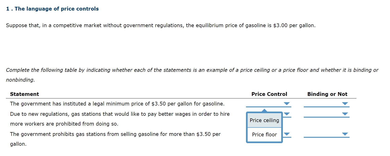 Solved 1. The Language Of Price Controls Suppose That, In A | Chegg.com