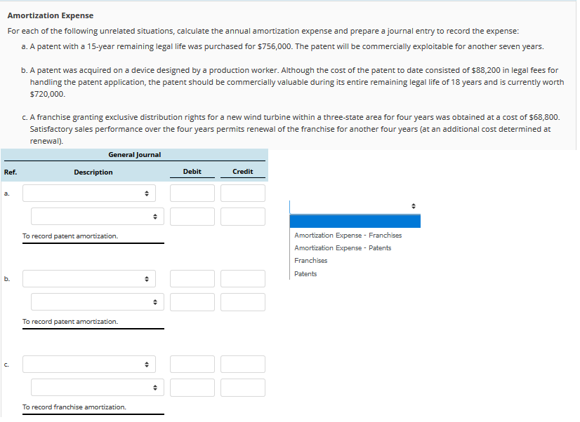 Solved Amortization Expense For Each Of The Following 7003