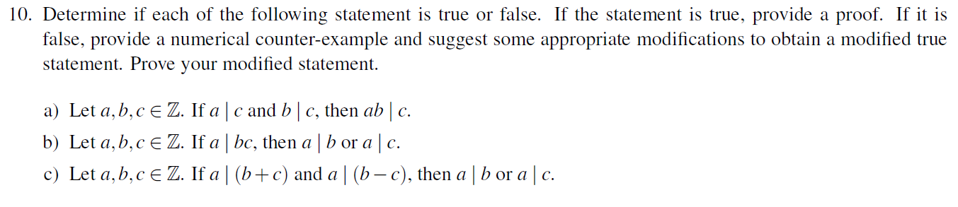 Solved 10. Determine if each of the following statement is | Chegg.com