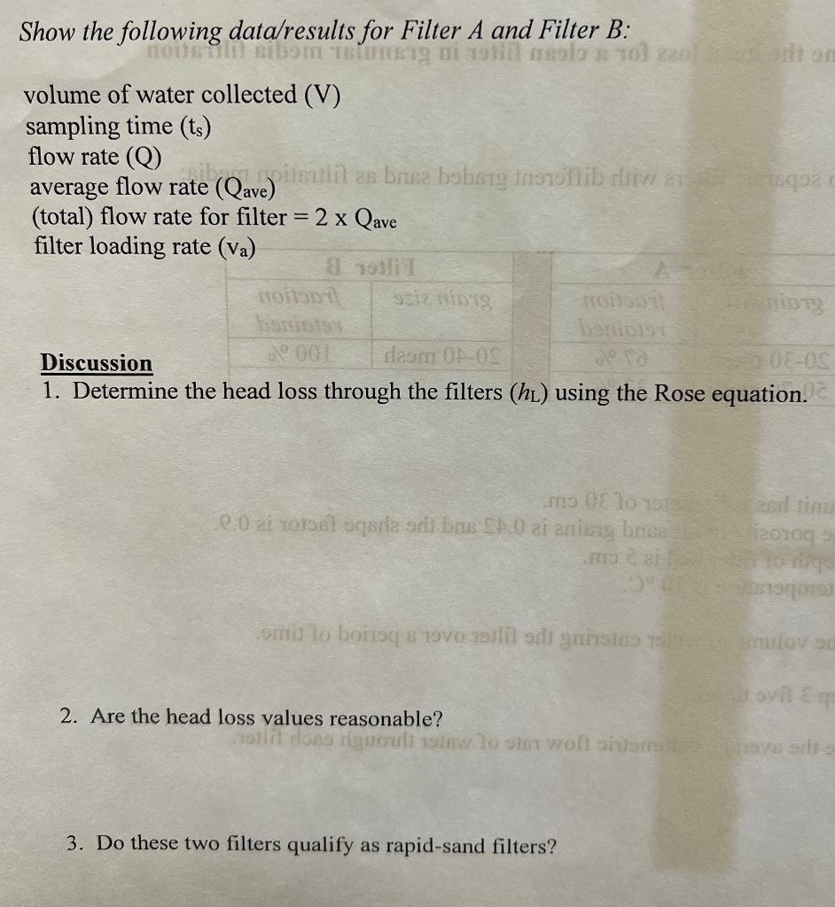 Hello, please find filter loading rate for each