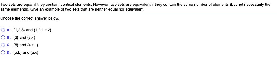 Solved Two sets are equal if they contain identical | Chegg.com