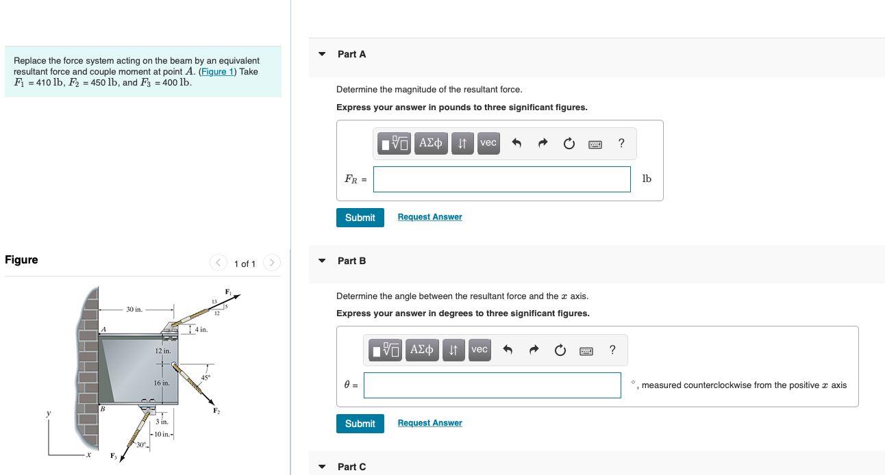 Solved Part A Replace the force system acting on the beam by | Chegg.com