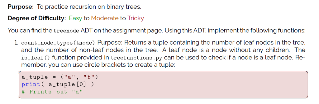 Solved Purpose: To practice recursion on binary trees. | Chegg.com