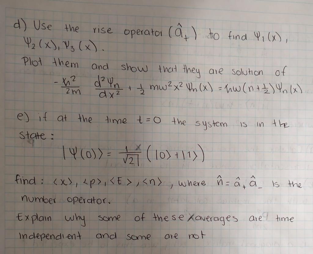 Solved I For the harmonic oscillator Hamiltonian 2 + + I mw?