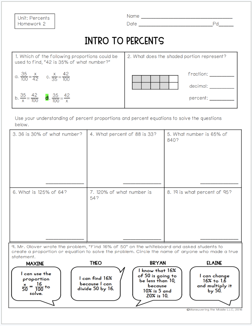 Solved Unit: Percents Name Homework 2 Date Pd Intro To 