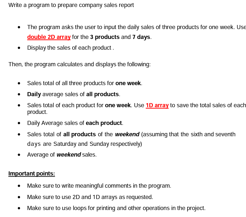 Solved Write a program to prepare company sales report The | Chegg.com