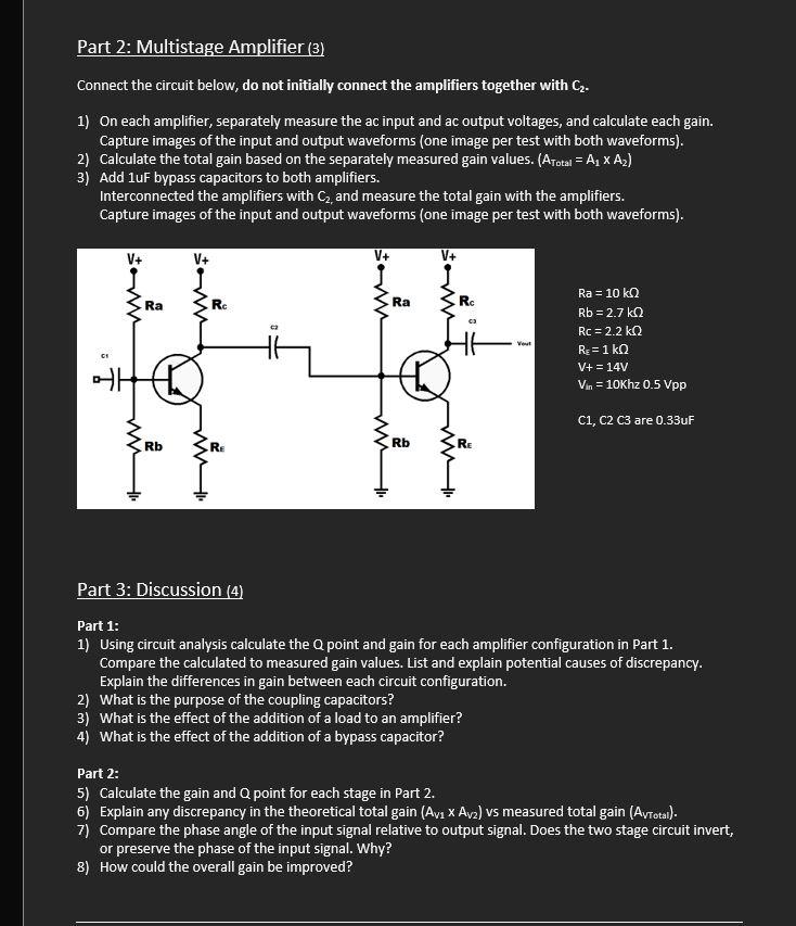 Solved Part 1: Single Stage BJT Amplifier (3) The circuit | Chegg.com