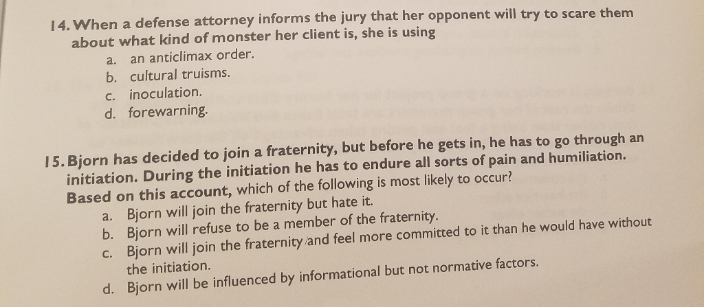 Solved 14. When a defense attorney informs the jury that her | Chegg.com