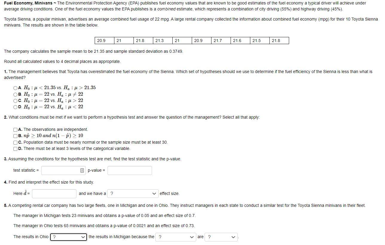 Solved Fuel Economy, Minivans The Environmental Protection