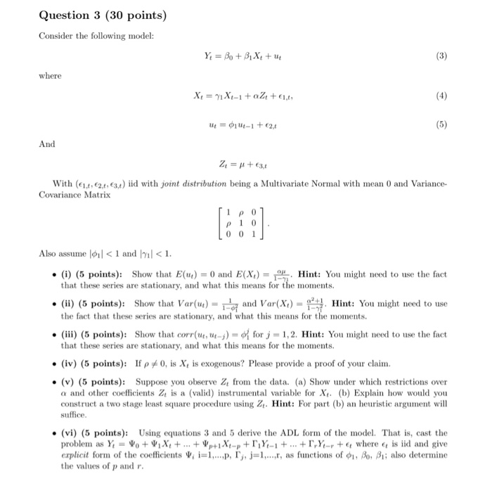 Solved Consider the following model: Y_t = beta_0 + beta_1 | Chegg.com