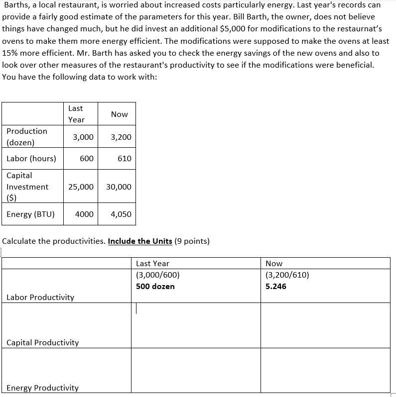 Solved What is the energy productivity increase or decrease | Chegg.com