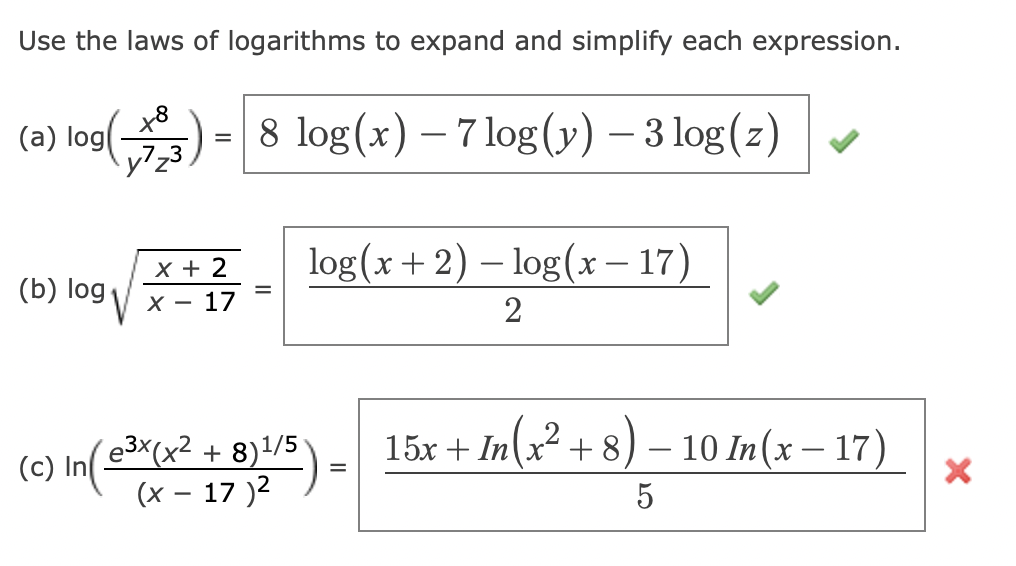 Solved Use the laws of logarithms to expand and simplify | Chegg.com