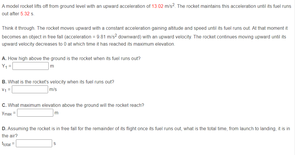 Solved A model rocket lifts off from ground level with an | Chegg.com