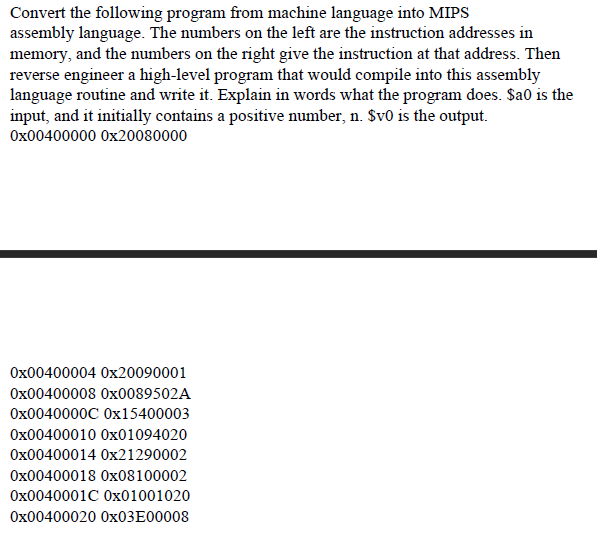 Solved Convert the following program from machine language | Chegg.com
