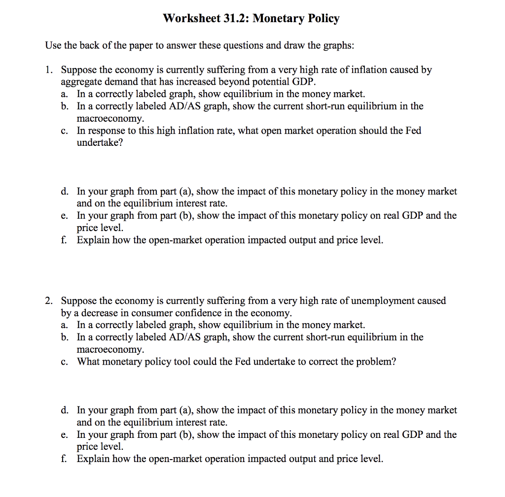 Monetary Policy Worksheet Answers