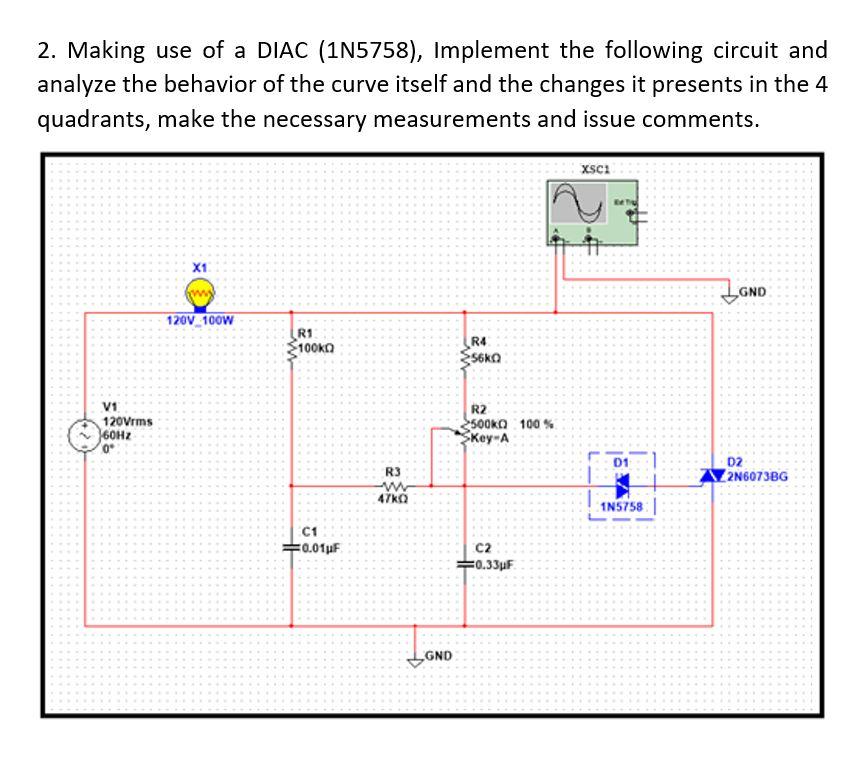 Solved 2. Making use of a DIAC (1N5758), Implement the | Chegg.com