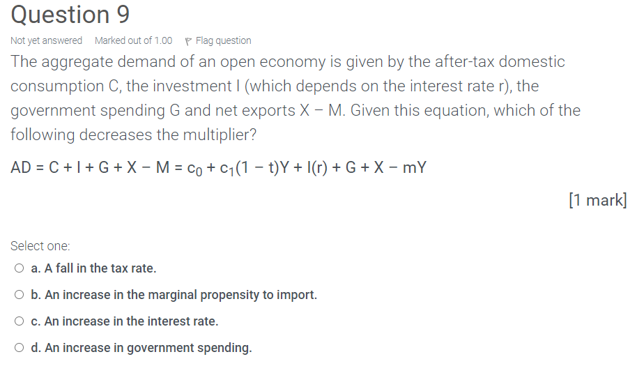 Solved Question 9 Not yet answered Marked out of 1.00 P Flag | Chegg.com