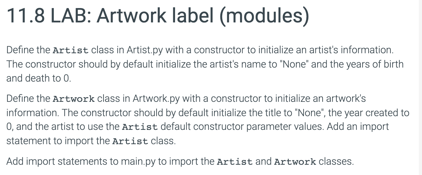 Solved 11.8 LAB Artwork label (modules) Define the Artist