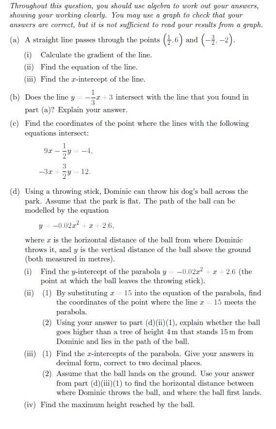 Solved Throughout this question, you should use algebra to | Chegg.com