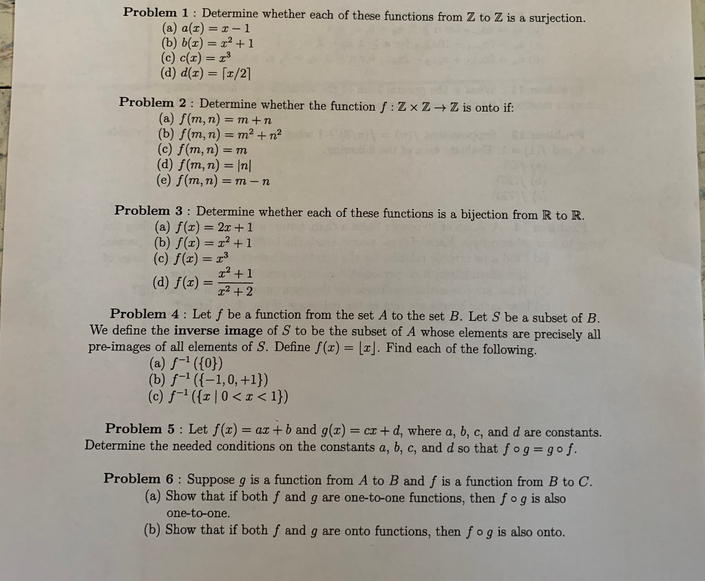 Solved Problem 1 Determine Whether Each Of These Functio Chegg Com