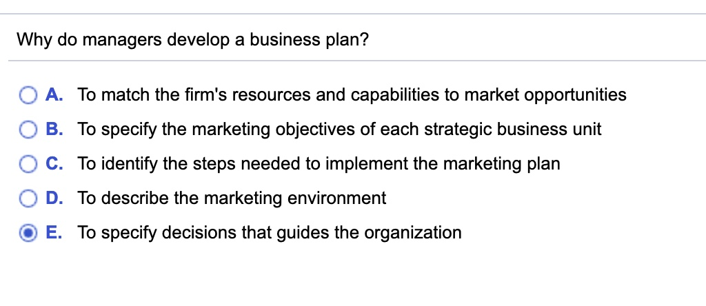 why do managers develop a business plan