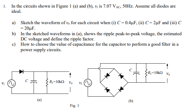 Solved 1. In the circuits shown in Figure 1 (a) and (b), v; | Chegg.com