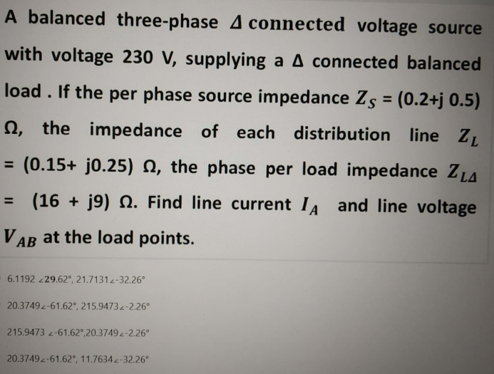 Solved A balanced three-phase A connected voltage source | Chegg.com