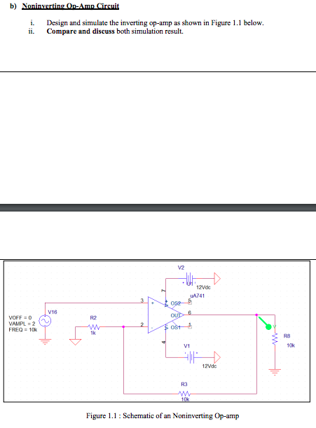 Solved B) Noninverting Op-Amp Circuit I. Design And Simulate | Chegg.com