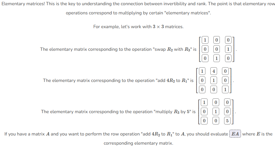 Solved Elementary matrices! This is the key to understanding | Chegg.com