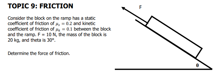 Solved TOPIC 9: FRICTION F Consider the block on the ramp | Chegg.com