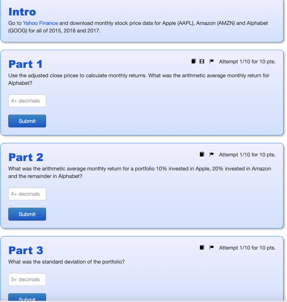 Intro Go To Yahoo Finance And Download Monthly Stock Chegg Com