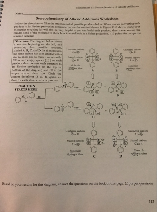 Experiment 11: Seereochemistry of Alkene Additions | Chegg.com