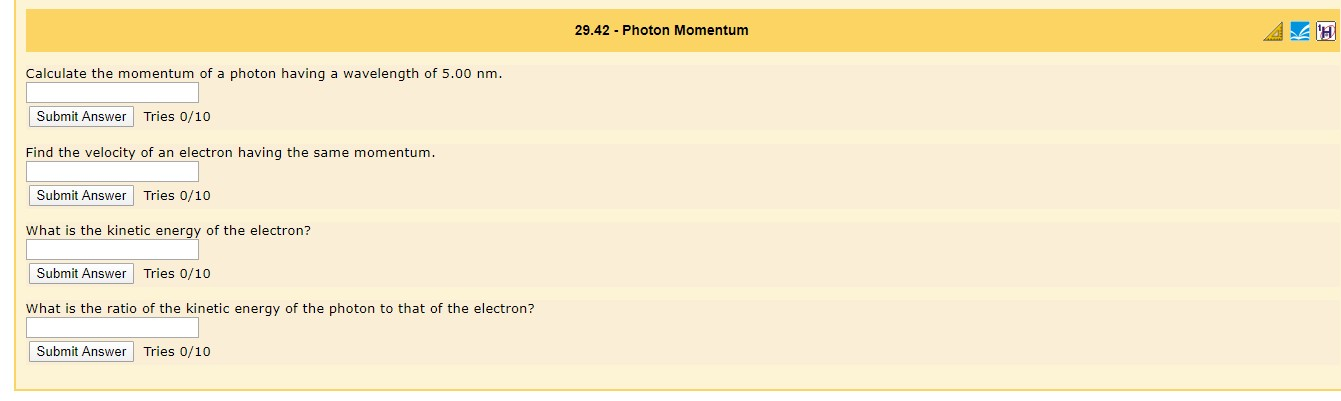 Solved 29.42 - Photon Momentum Calculate the momentum of a | Chegg.com