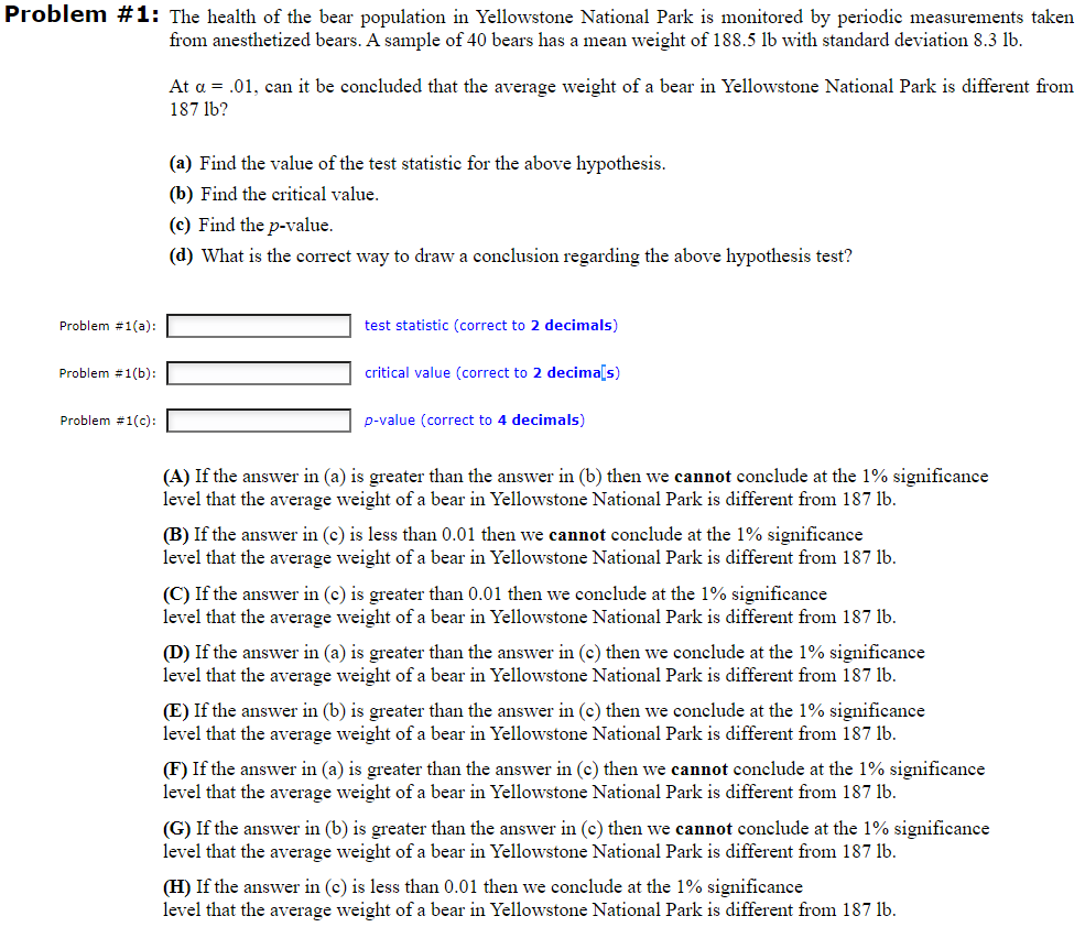 Solved Problem 1 The Health Of The Bear Population In Y Chegg Com