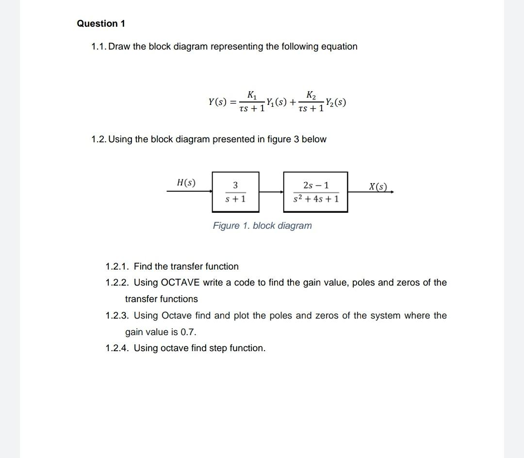Solved Question 1 1.1. Draw the block diagram representing | Chegg.com