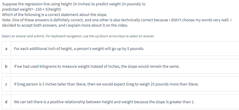 Solved Suppose the regression line using height (in inches) | Chegg.com